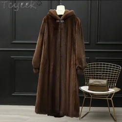 Tcyeek-Veste en fourrure de vison véritable pour femme, manteau en fourrure de vison entier, manteau mi-long, veste en fourrure naturelle, haut de gamme, hiver