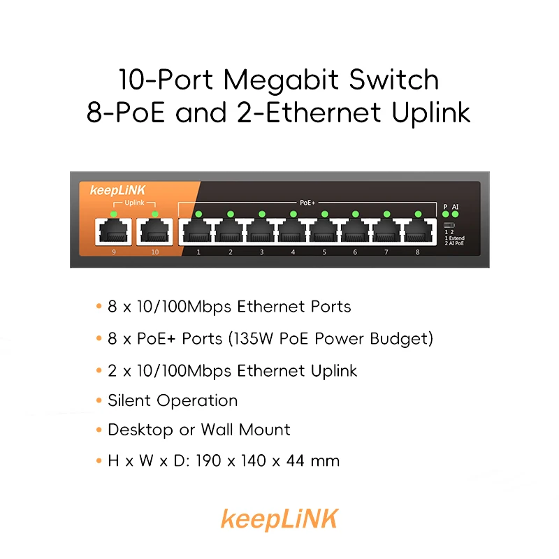 Imagem -02 - Keeplink-switch Ethernet Megabit Portas de Portas Uplink 2-ethernet 10 Portas