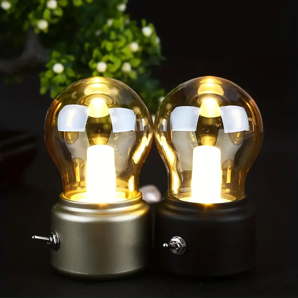 1pc Vintage LED Bulb Night Light, Retro 5V USB Rechargeable Mood Luminaire Writing Desk Table Lamp, For Bedroom Study Room Deco