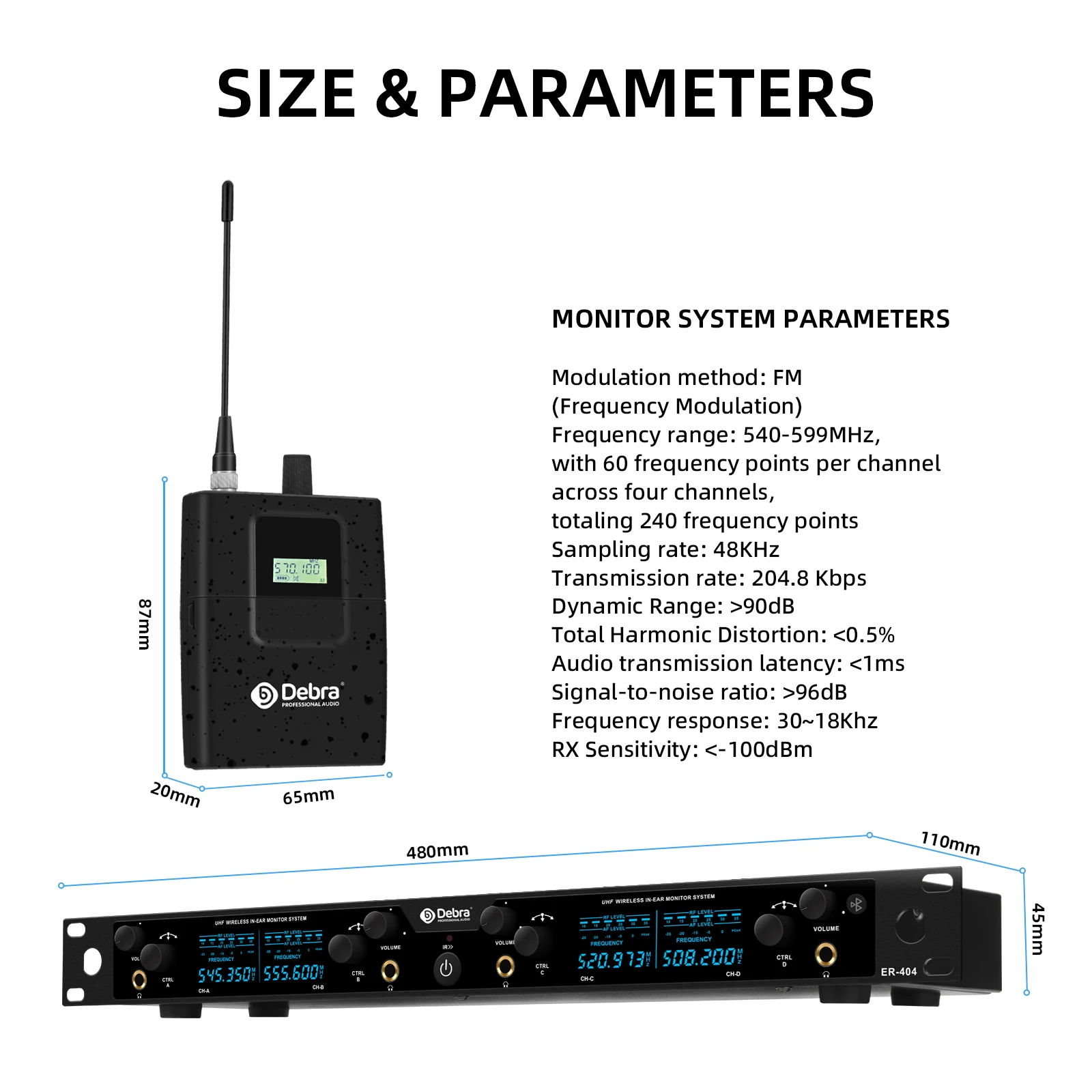 Debra ER-404 Professionelles Kabelloses In-Ear Monitoring System, Infrarot-Synchronisation, mit Mehreren Empfängern, für Bühneneinsatz – Detail 14