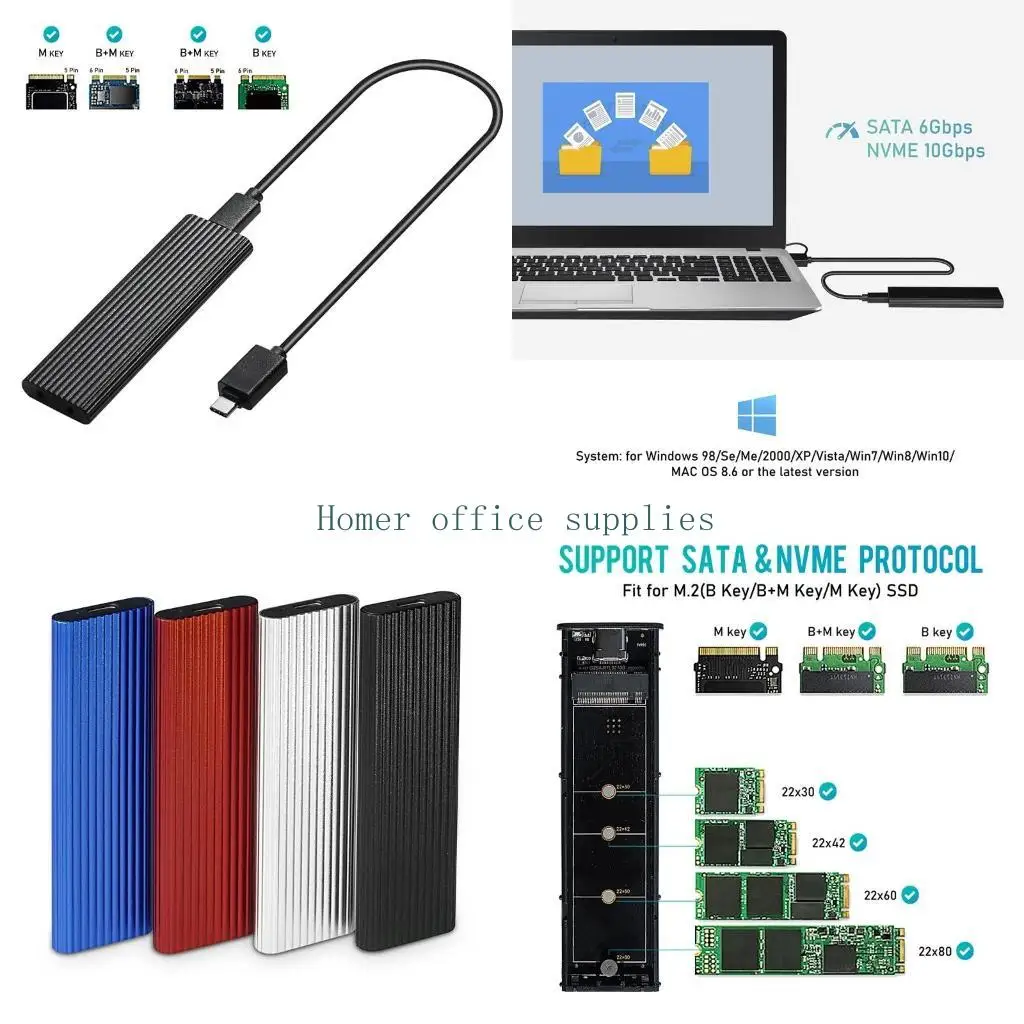 

K43B для M.2 NVME для USB C USB 3.1 Двойной протокол 10 Гбит / с диска жесткого диска с USB-C-C-Cable 22 см 22 см.