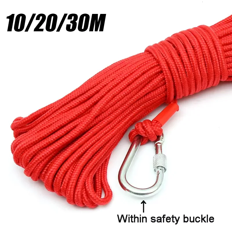 10M/20M/30M Salvage Rope Fishing Magnetic Rope Suitable Powerful Salvage Neodymium Fishing Magnet Insurance Rope with Carabiner