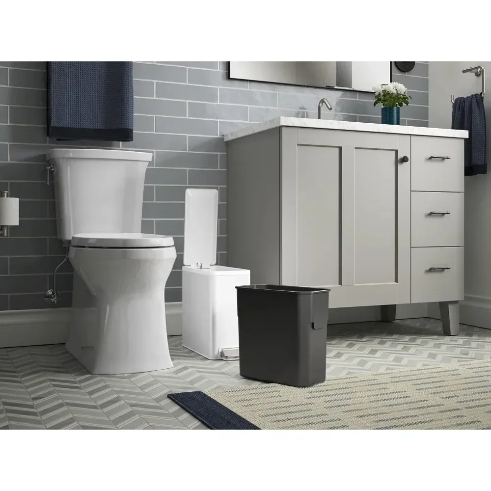 

#For Trash Can Slim Step Trash Can, Bathroom Trash Can with Soft-Close Foot Pedal, White with Stainless Steel Quiet-Close Lid&