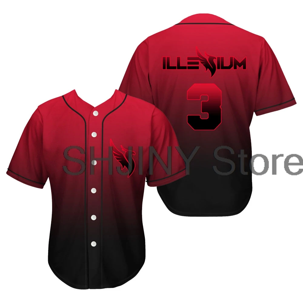 

Illenium Black Red Gradient Rave Baseball Jersey For EDM Festivals 2024 Short Sleeve Shirts Women Men Streetwear Tops