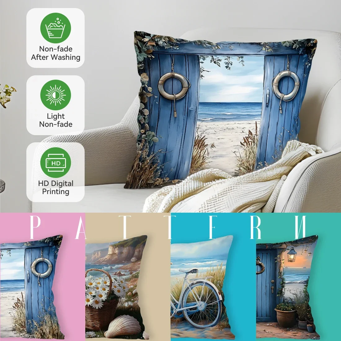 

Ocean Theme Cushion Pillowcase Printed Polyester 45x45cm Throw Pillowcover Decorative Sofa Cushion Pillowslip Home Decor