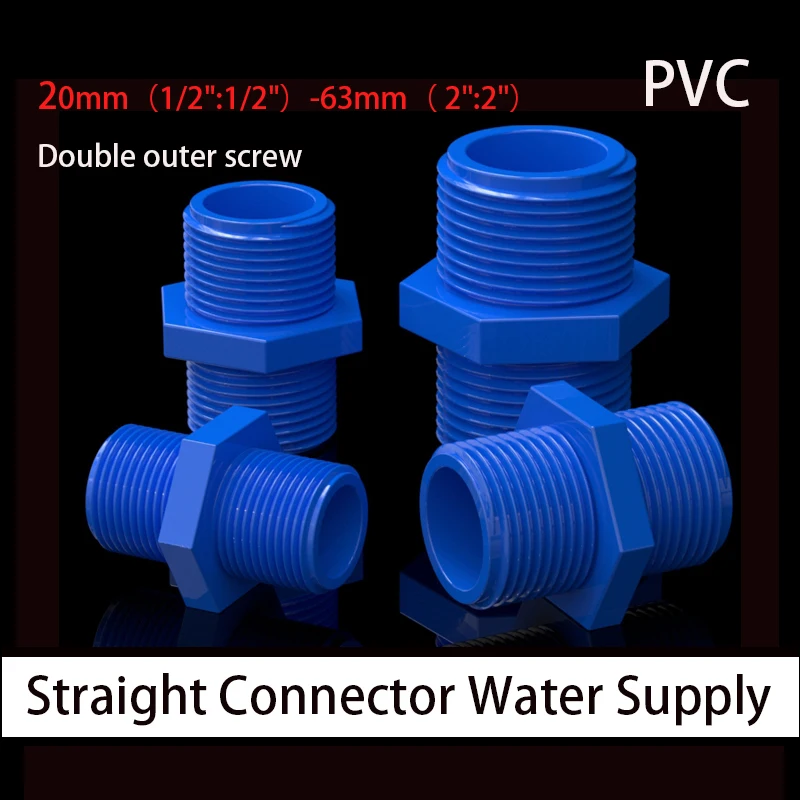 1/2/5pc PVC Blue OutSide Male Thraed Straight Connector 20/25/32/40/50/63mm Water Pipe Adapter Aquarium Tank Tube Fittings