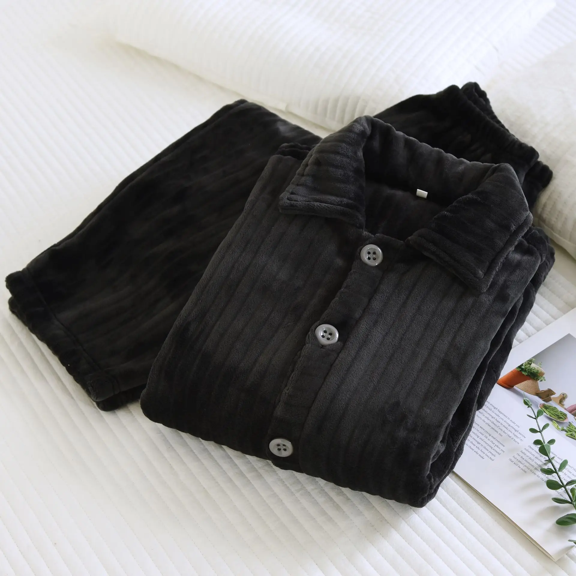 Flannel Men's Winter Pajamas For Men New Thicken Warm Coral Fleece Nightwear Man Pyjamas Set Home Suit Pijama Loungewear
