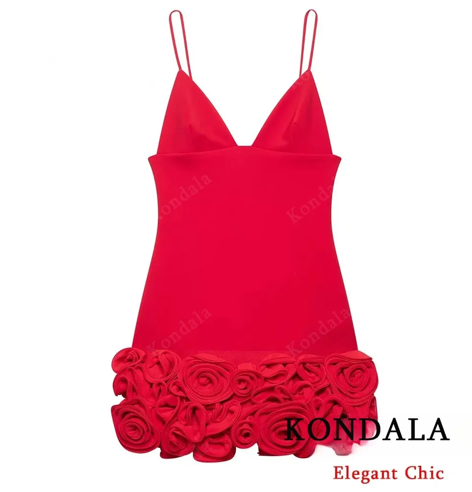 KONDALA automne femmes Sexy rouge Rose Mini robe col en v Cami Safty pantalon robe 2025 nouvelle automne mode vacances dîner Date robe de soirée