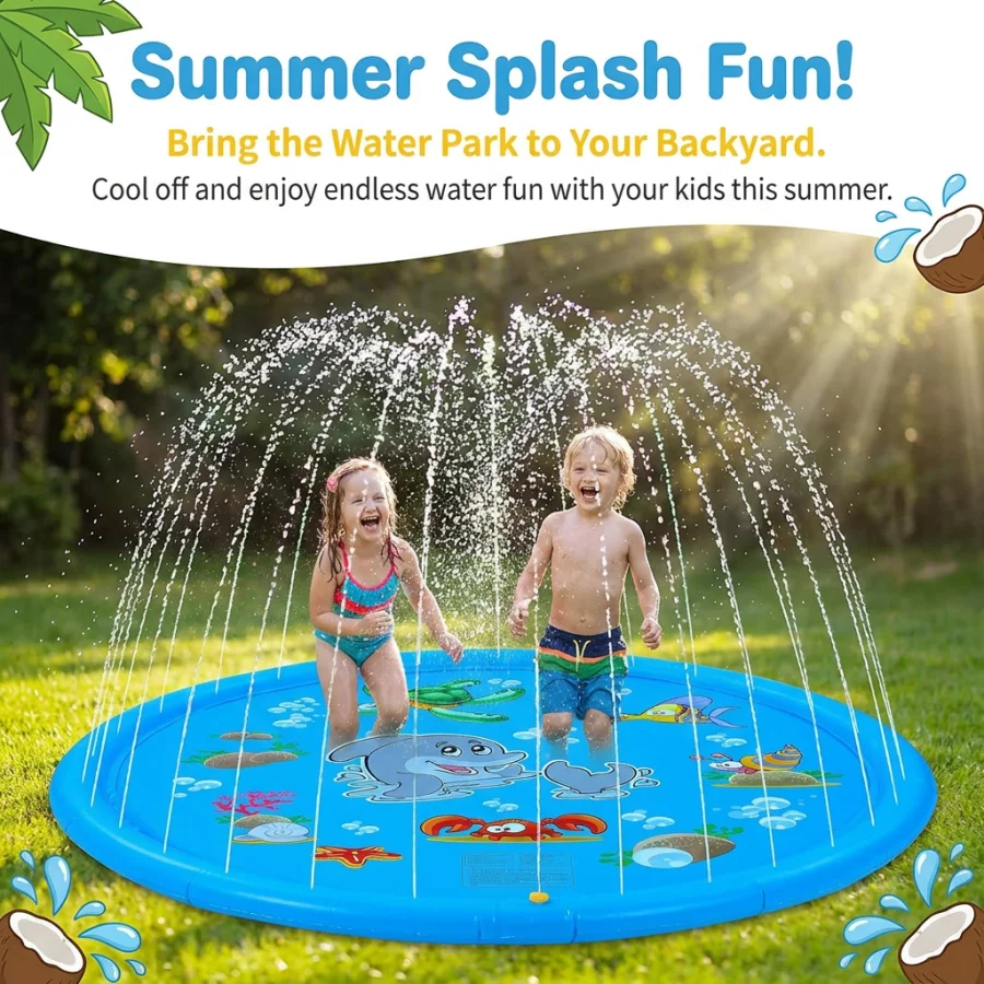 100CM/40 Dolphin Inplash Splash Pad – Inflatable Water Sprinkler Mat, PVC Summer Cooling Pool for Toddlers Kids Backyard