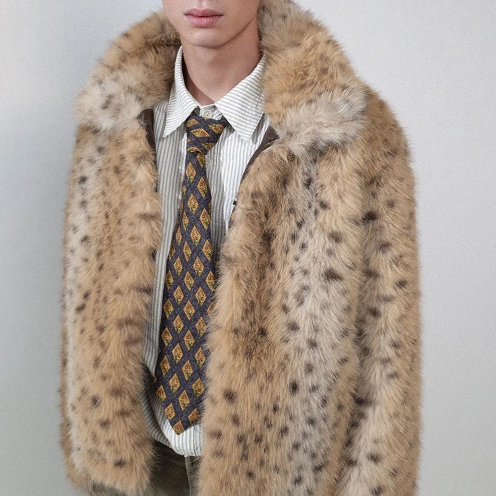 Mens Faux Fur Leopard Print Soft Fluffy Overcoat Winter Fashion Warm Plush Heavyweight Comfort Long Coat Men'S Clothing 2026 New