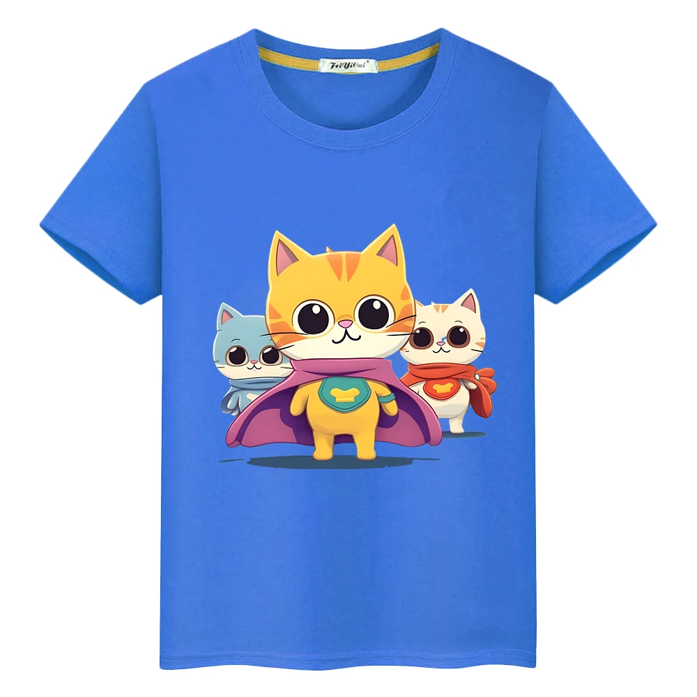 Camiseta fofa super gatinha 100% algodão, tops com estampa curta, camisetas casuais de anime para crianças, roupas para meninos e meninas, Y2K, 1 pc, verão