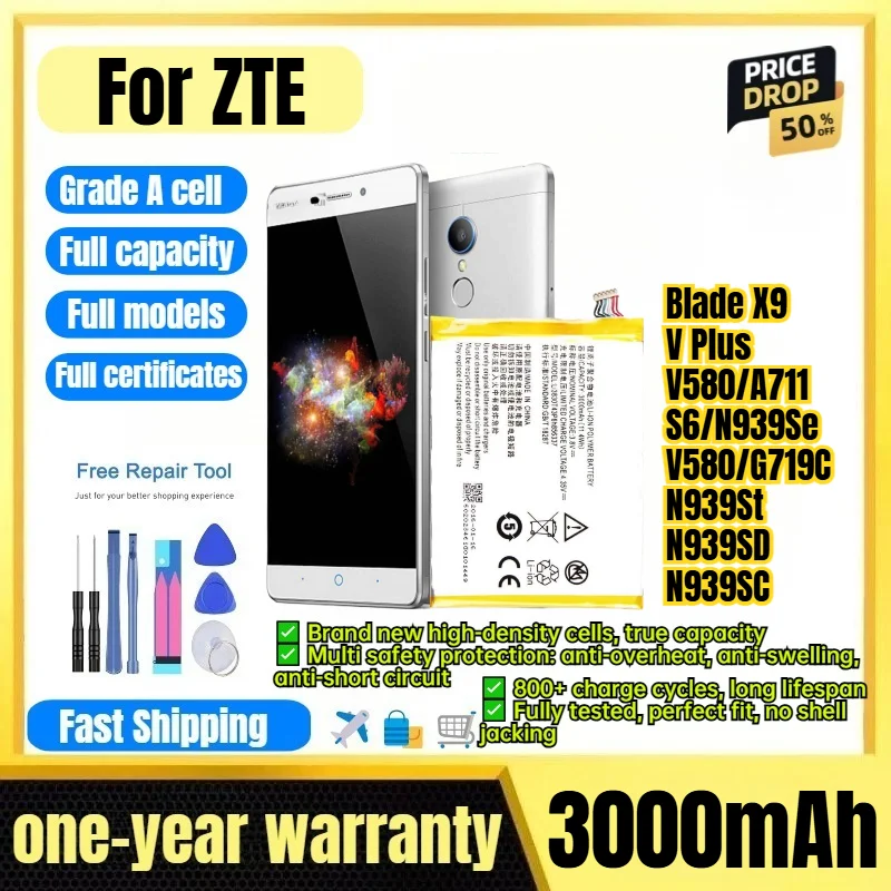 Li3830T43P6h856337 for ZTE Blade X9/V Plus/V580/A711/S6/N939Se/V580/G719C/N939St/N939SD/N939SC Phone Battery Replacement Bateria