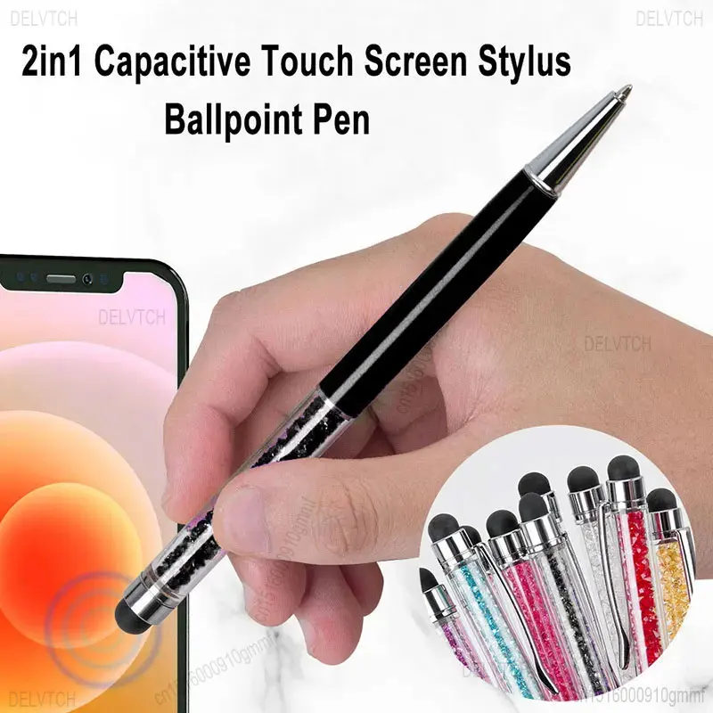 

4Pcs Set 2in1 Crystal Diamond Capacitive Touch Screen Stylus Ballpoint Pen 1.0mm Tip Writing Stationery Ball Pen Blue Black Ink