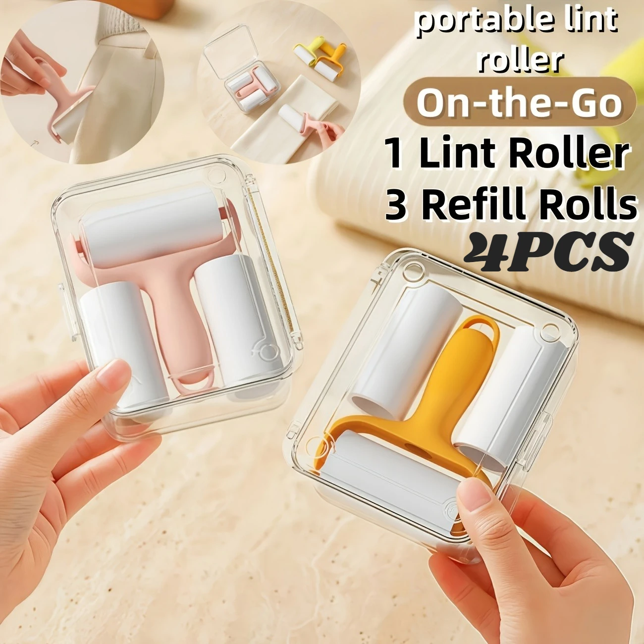 1/4 Stück Mini-Kleberollen-Set, wiederverwendbar, für Kleidung, Möbel, Tierhaarentferner, Rolle für Katzen, Hunde, Kleidung, Möbel, Reinigungswerkzeug