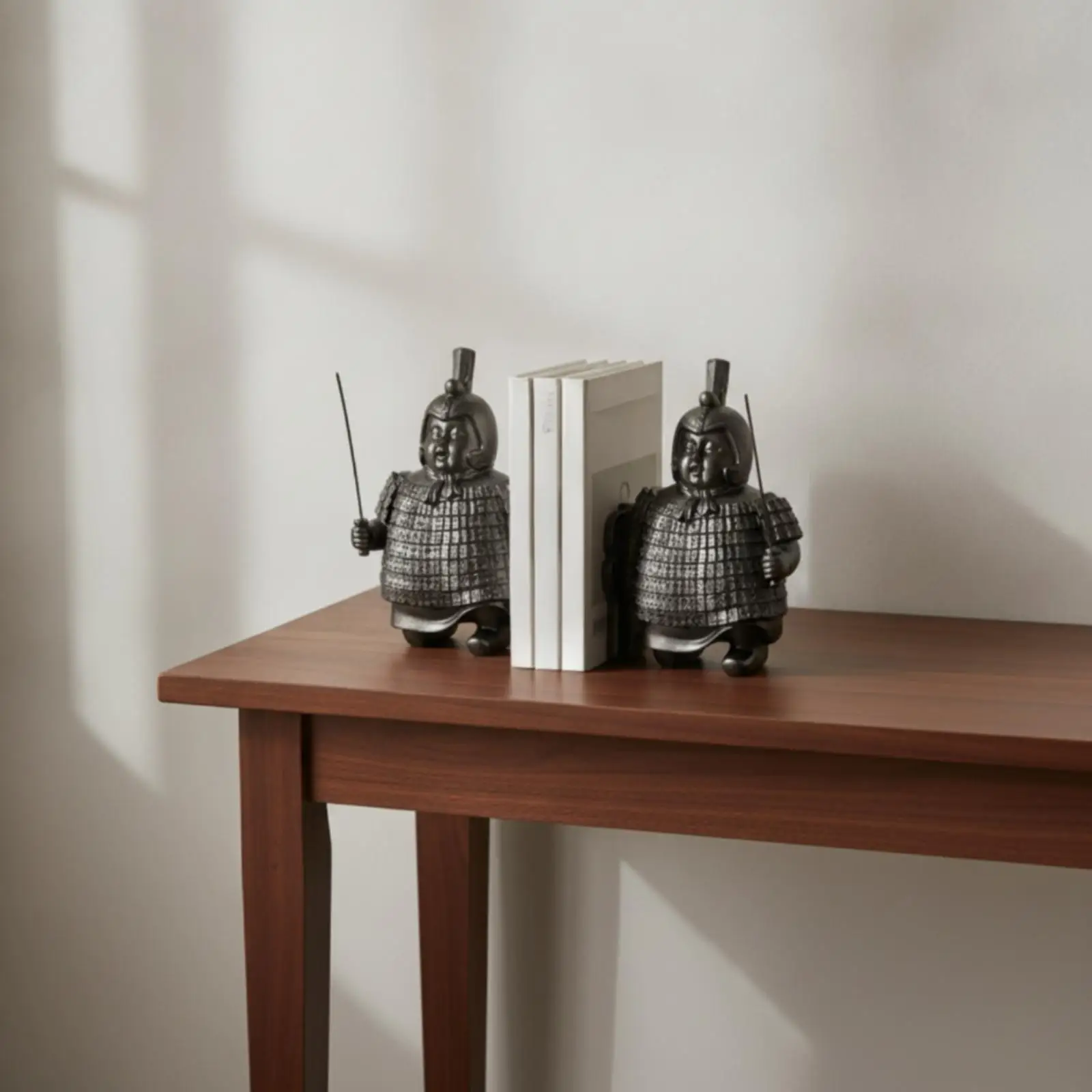 Antique Terracotta Bookends for Bookshelf Organizer Resin Book Stop with Helmeted Figure Dark Metal Finish for Bookcase Display