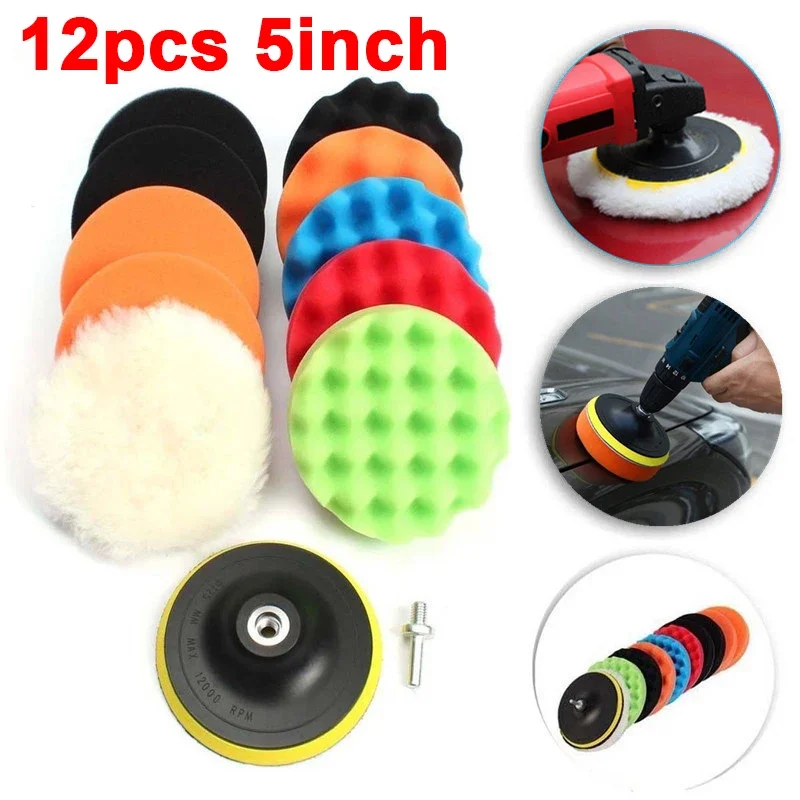 

5inch 8/12Pcs Car Polishing Pads Drill Sponge Buffing Waxing Clean Polish Buffer Pad for Drill Wheel Polisher Waxer