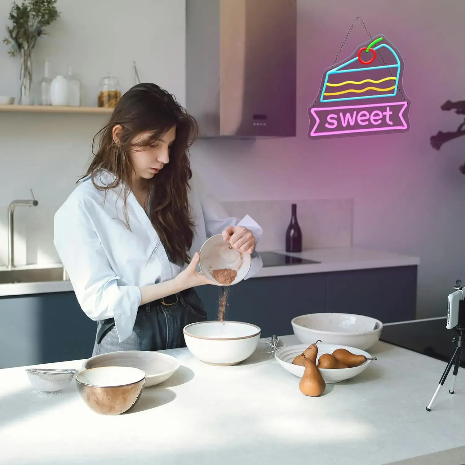 달콤한 네온 조명 과일 케이크 네온사인 USB 전원 케이크 가게 디저트 가게 파티 레스토랑 커피숍 벽 장식 어린이 선물