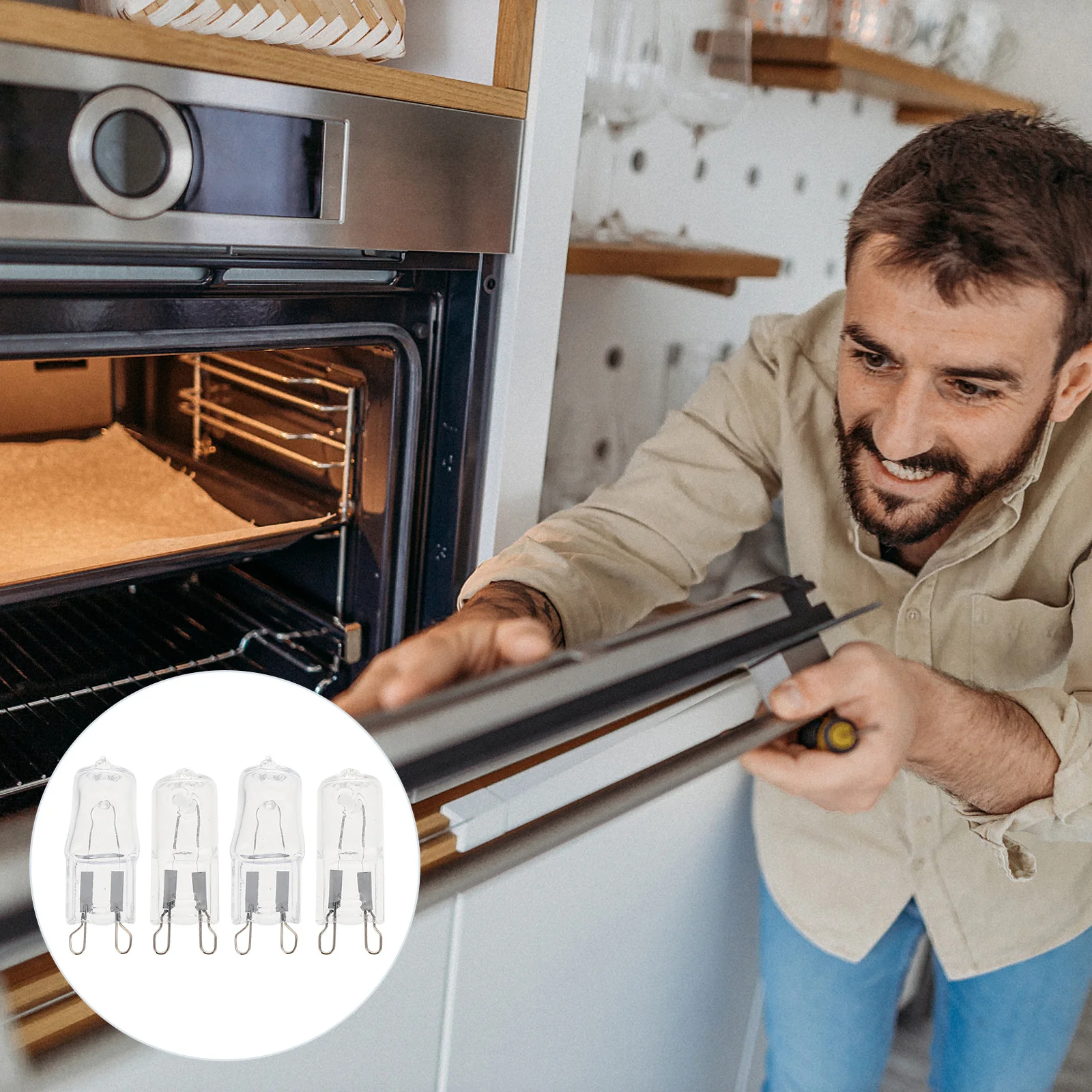 

4Pcs Oven Light Bulbs High Temp Resistant Tungsten Glass Long Service Life Microwave Lamp Appliance Lighting G9 Halogen