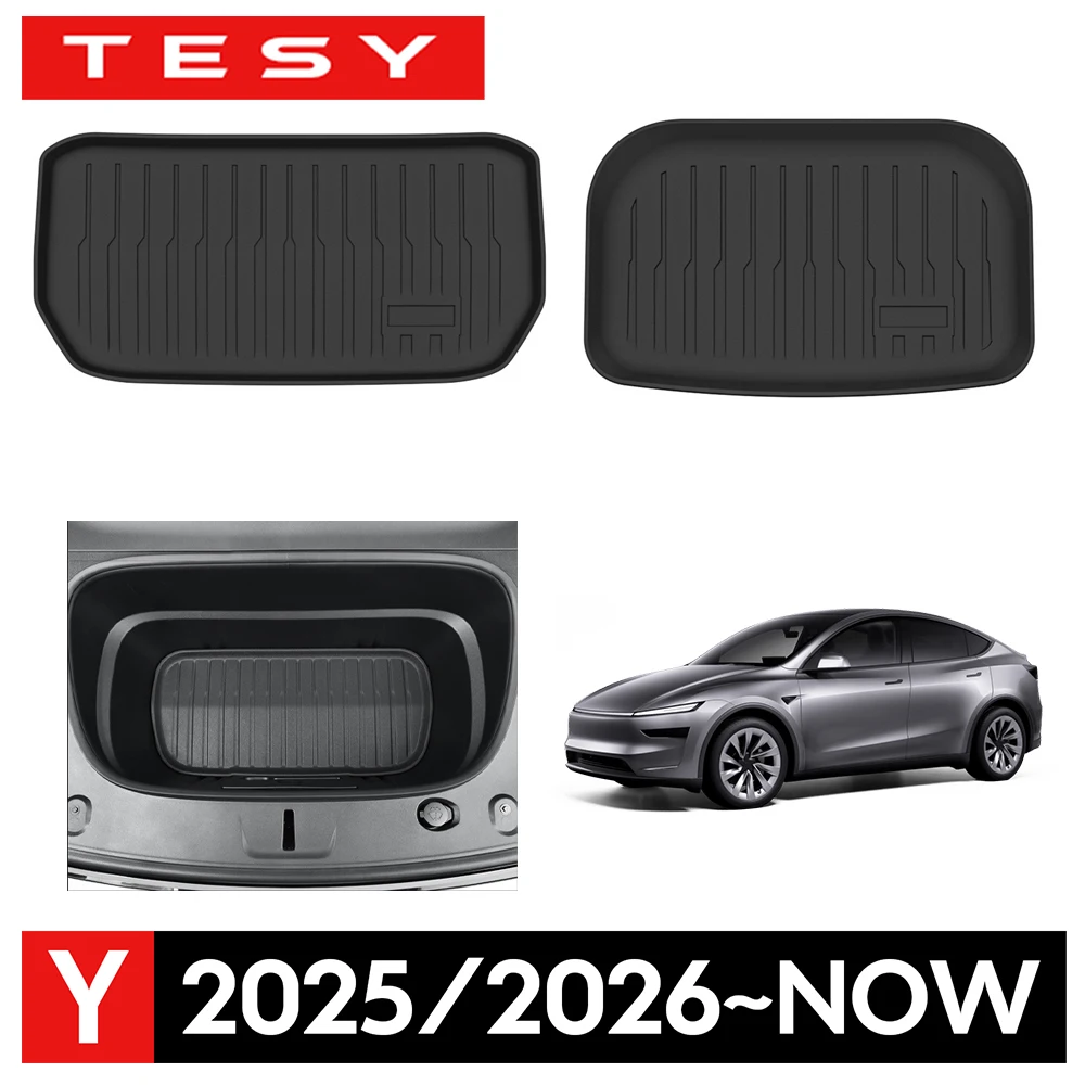 TESY For Tesla New Model Y Juniper Launch Front and Back Trunk Mat TPE Carpet Waterproof Weather-resistant Uper Lower Layer Mats