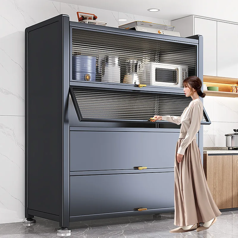 Steel Kitchen Floor Storage Rack Microwave Multi-Tier Storage Cabinet Home Use with Doors Multifunctional Cabinet Storage Unit