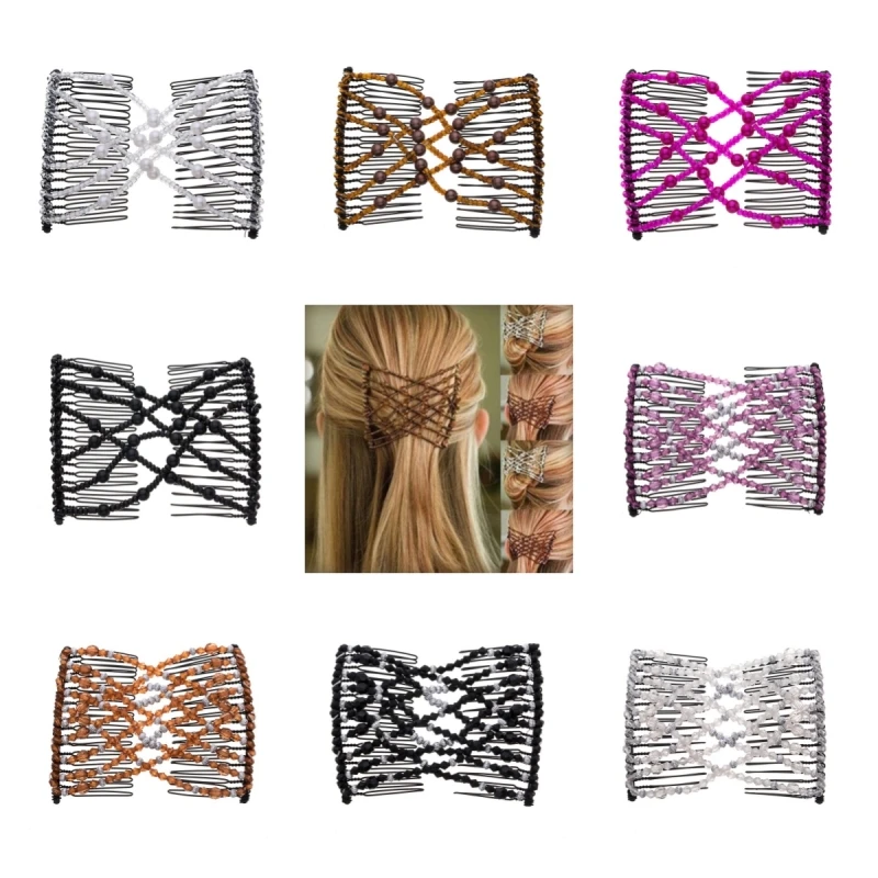 1 قطعة النساء DIY بها بنفسك الشعر مطرز مرونة مشبك شعر دبوس الشعر ماجيك مزدوجة أمشاط حتى دو تصفيفة الشعر كعكة صانع تصفيف أداة ذيل حصان Hairdo