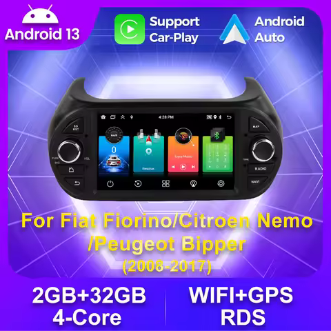 Car Radio 2 Din Android 13 Auto Carplay RDS Multimedia WIFI Video Player for Fiat Fiorino Citroen Nemo Peugeot Bipper 2008-2017