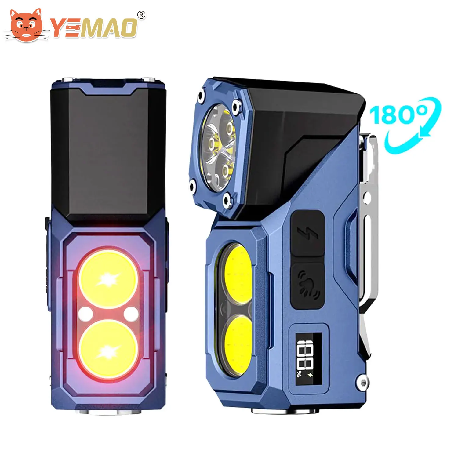 

Мини-фонарь YEMAO T615 500 люмен - EDC-фонарик с углом освещения 180° ° Поворотная фара, магнитный кронштейн и перезаряжаемые светодиодные фары