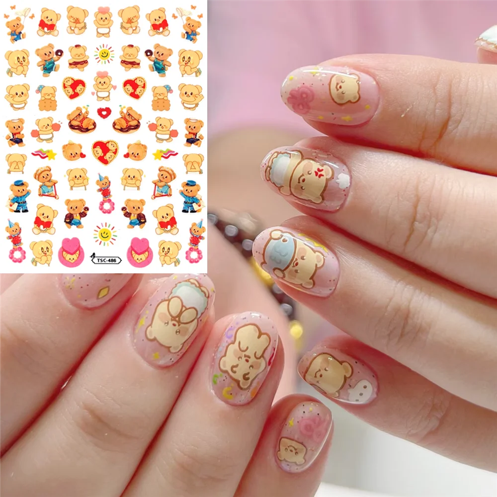 TSC-486 TSC-525  Yellow Music Bear  DIY 3D Back glue Nail Art Stickers Decals Sliders