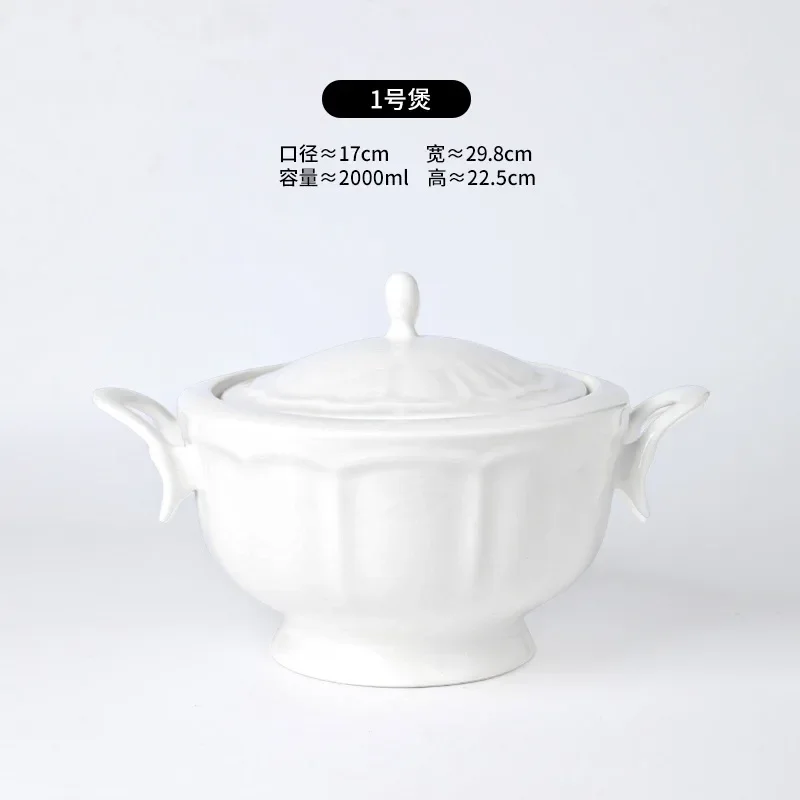 Household Double-sided Covered Ceramic Soup Pot Creative Hotel Pure White Chinese Style Multi functional Kitchen Cookware G
