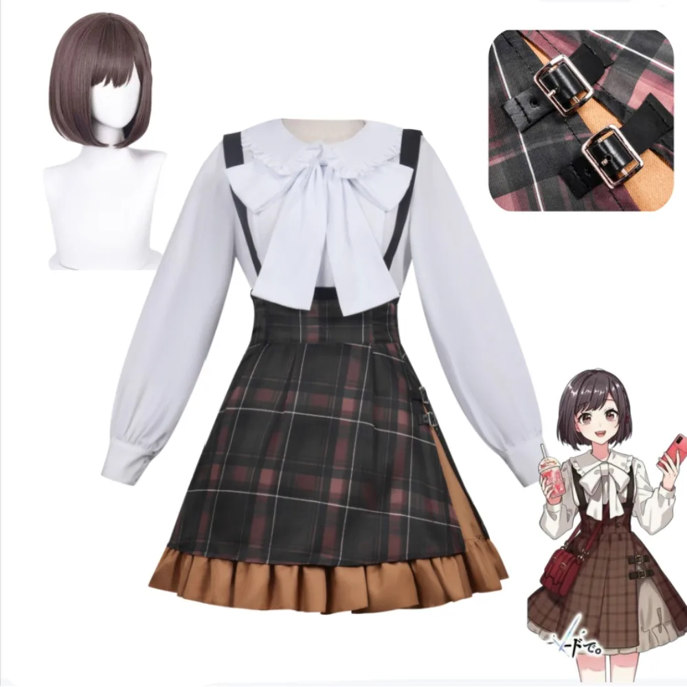 

Ena Shinonome Same Style Cosplay Costume Choukaigi Plaid Dress Elegant Adult Women Halloween Carnival Party Comic Con Stage Wear
