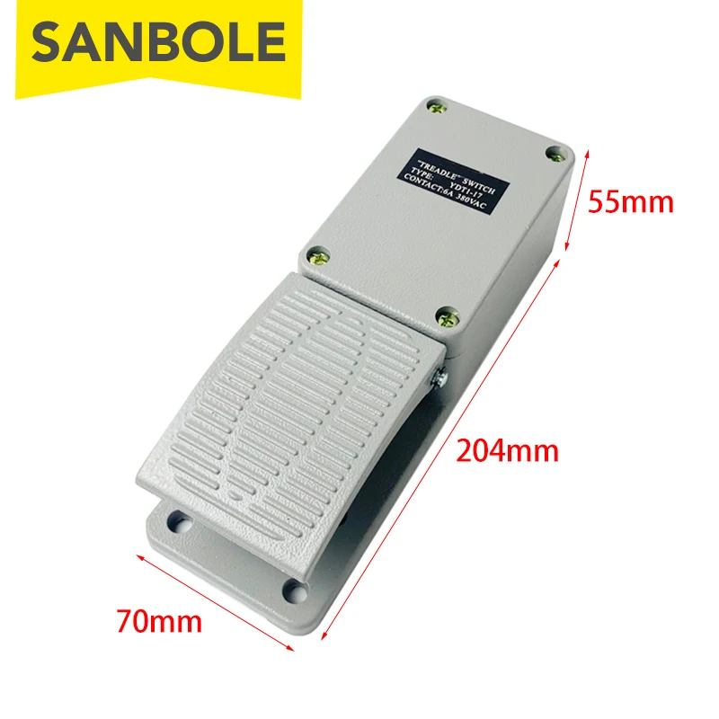 مصباح كهربي سفلي YDT1-17 دواسة نوع 6A 380VAC غلاف من الألومنيوم الفضة نقطة الاتصال الكهربائية دفع زر أداة الصناعية