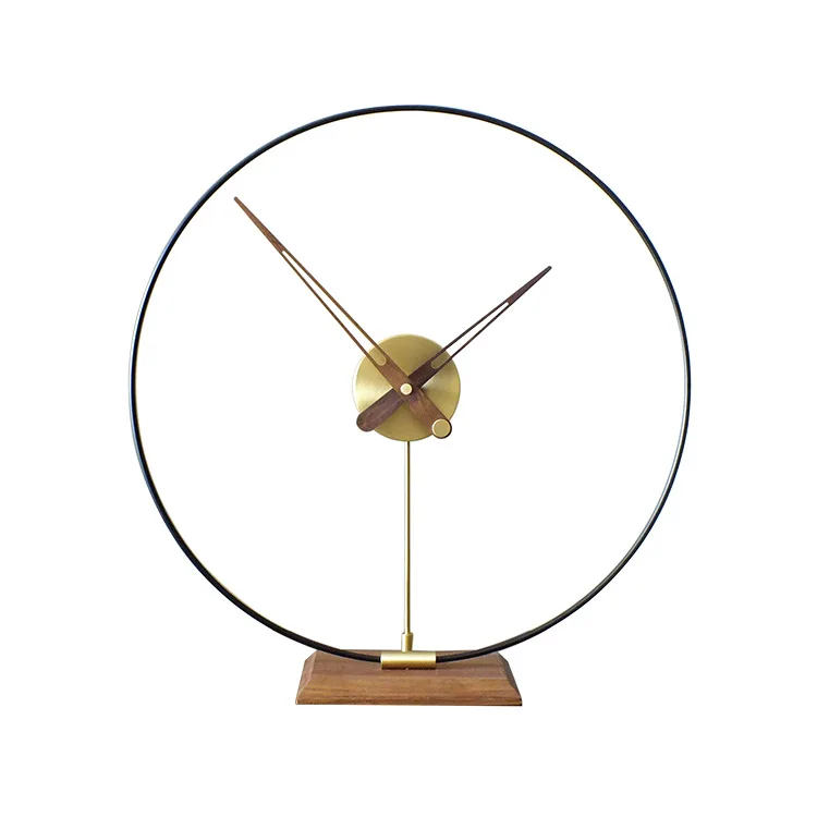 

Scandinavian modern minimalist Spanish clock, black walnut hands brass silent model table clock ornament