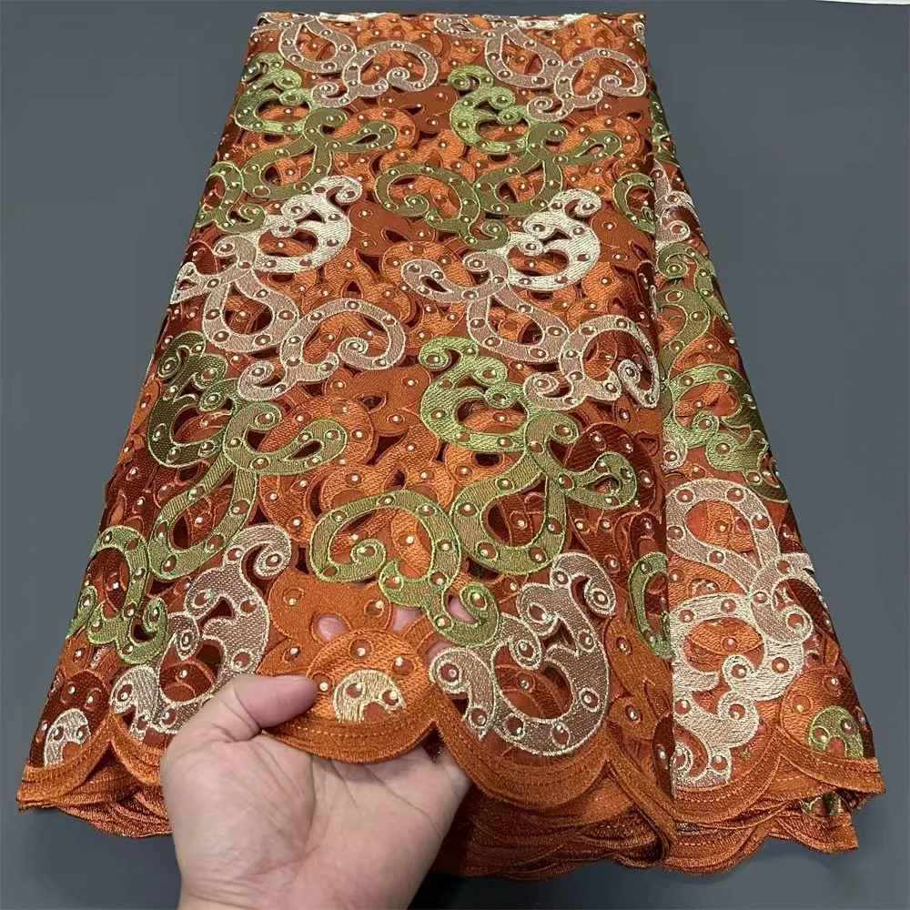 Renda artesanal de alta qualidade metálica lurex organza renda africana casamento celebrantes tecido bordado com pedras checas allover 2025