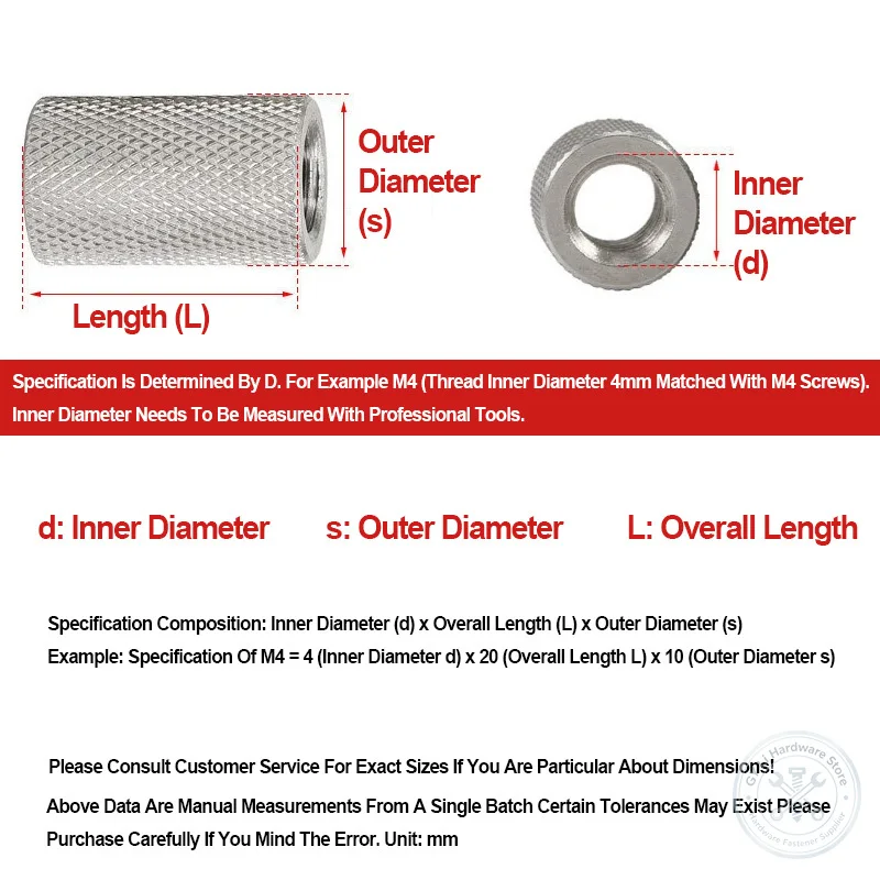 M2‑M16 Knurled Sleeve Coupling Nut 304 Stainless Steel Hand Tight Round Long Thickened Connecting Mechanical Joint Fastener