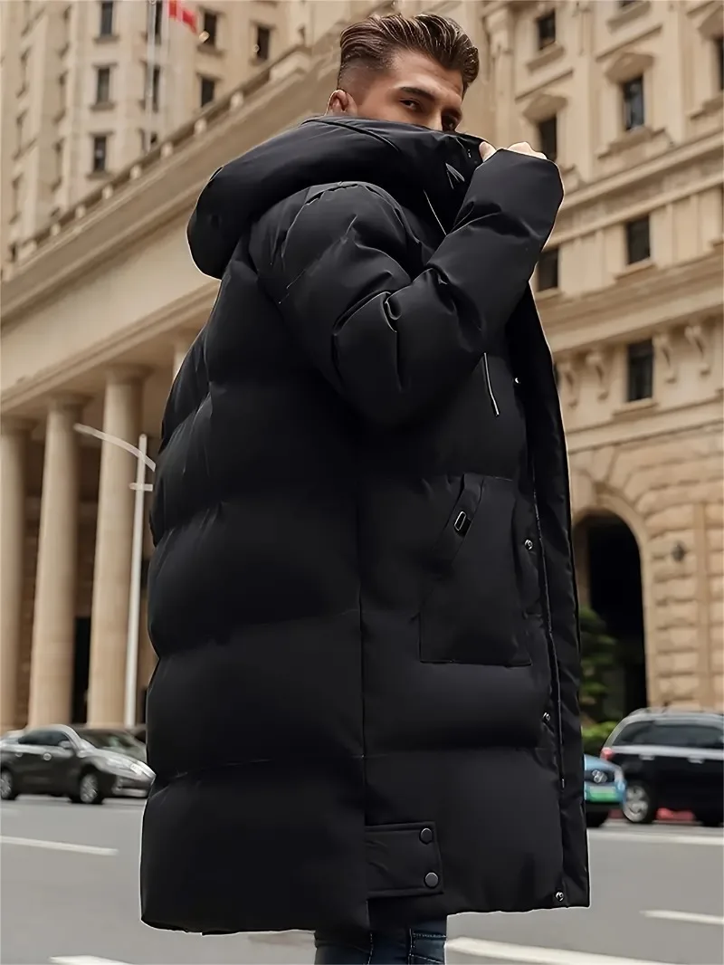 

Men's Winter Hooded Full-Zip -Padded Jacket - Windproof Coat with Full-Length Zipper- Cold Weather Outdoor Clothing for Skiing