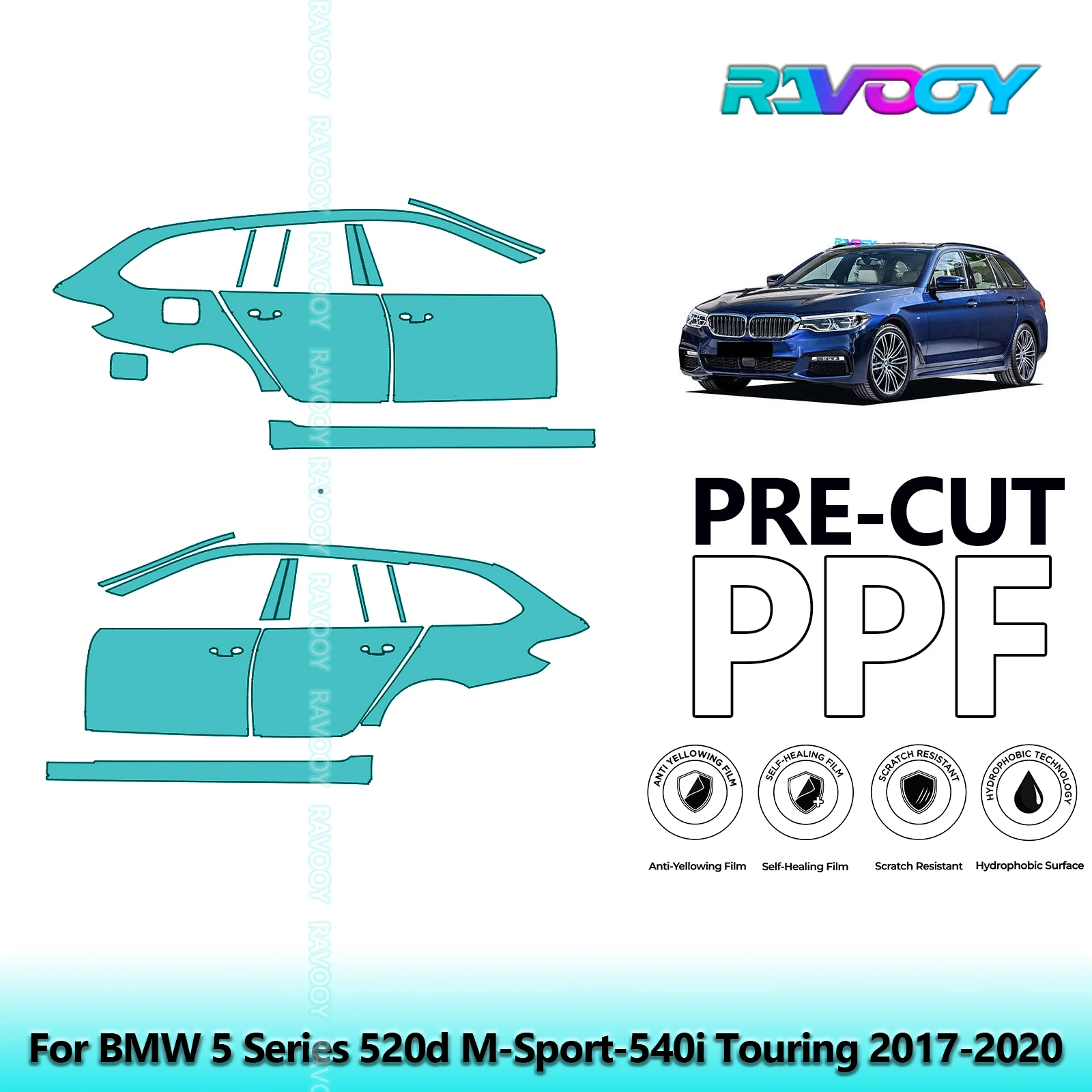 

For BMW 5 Series 520d M-Sport-540i Touring 2017-2020 8.5mil Pre-Cut PPF Door & A/B Pillar Kit TPU Paint Protection Film Set