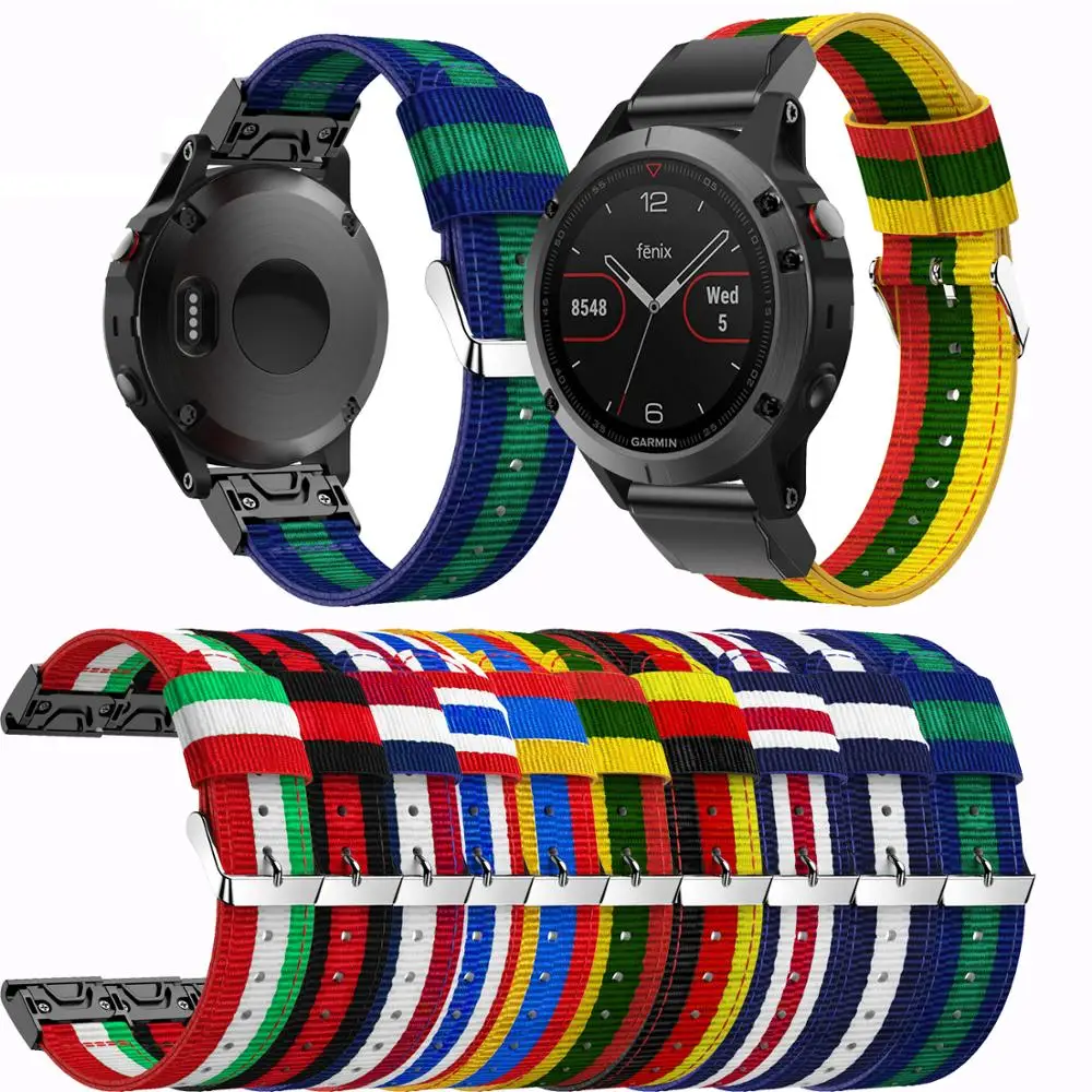 

For Garmin Fenix 5 22mm Quick Fit Woven new fashion sport style Nylon Band Sport Strap for Fenix5 new World National Flag Stripe