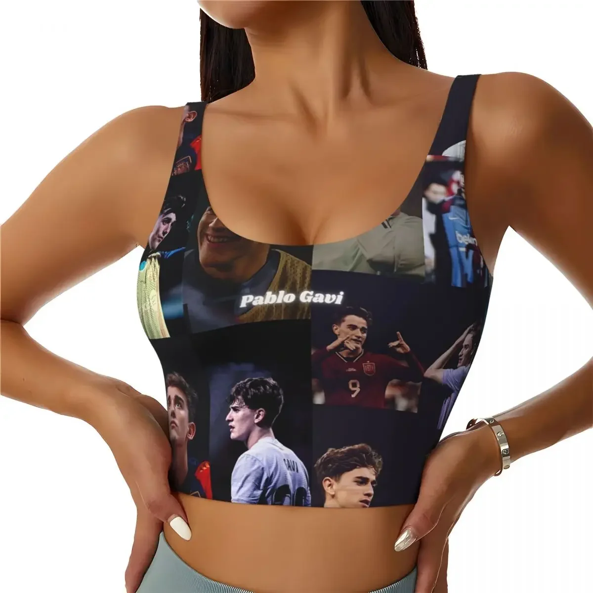 Custom Pablo Gavi Aesthetic Women Sports Bra High Impact Vest Gym Workout Yoga Crop Tank Tops