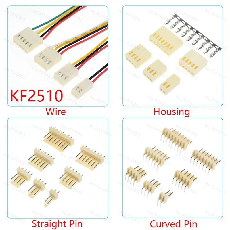 KF2510 2510 Connector With Wire Cable Female Housing Shell+Terminal Straight/Curved Male Pin Header Socket 2.54mm 2/3/4/5/6/7/8P