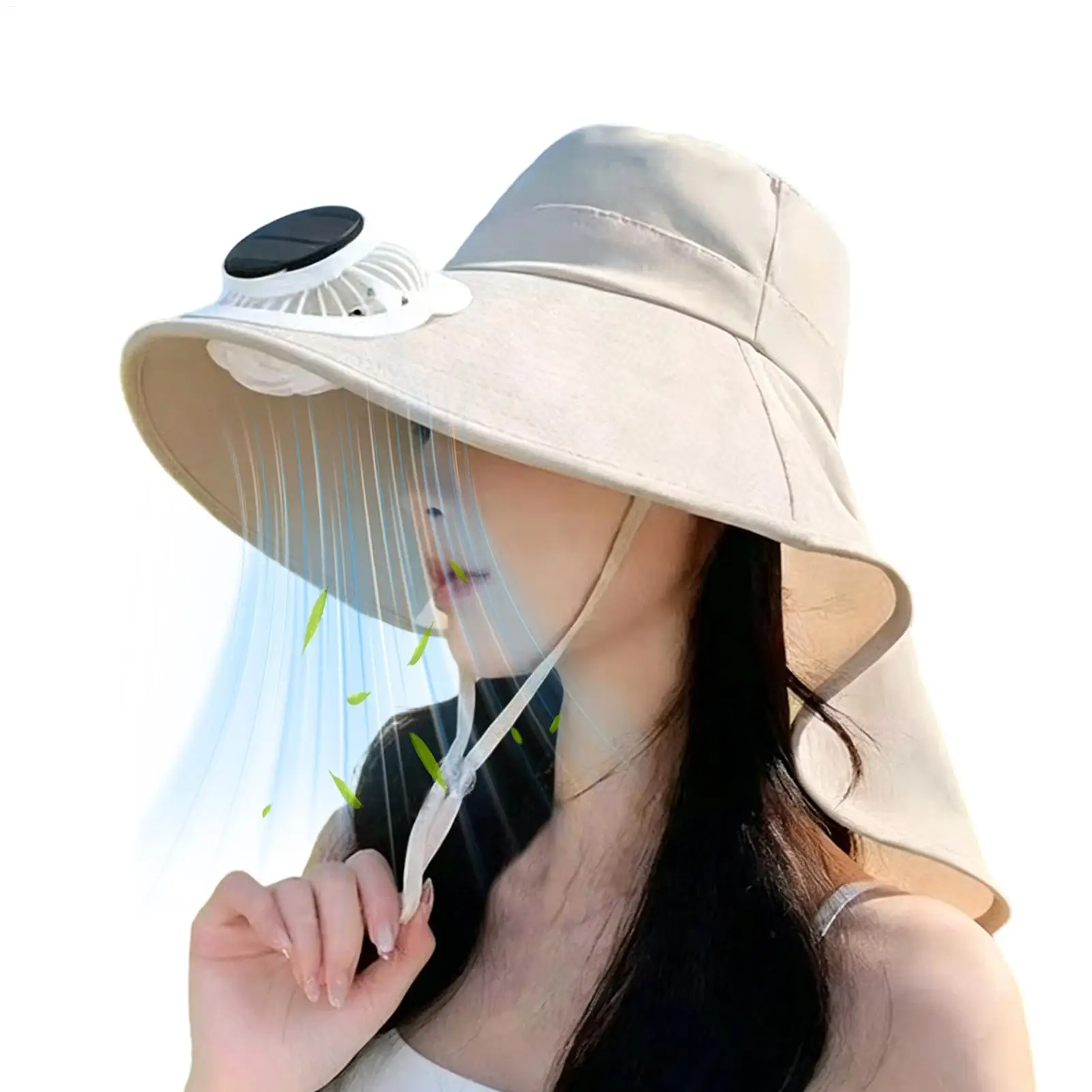 Adjustable Solar Powered Fan Hat Wide Brim Neck Flap UV Protection Breathable for Women Hiking Mountain Climbing Fishing