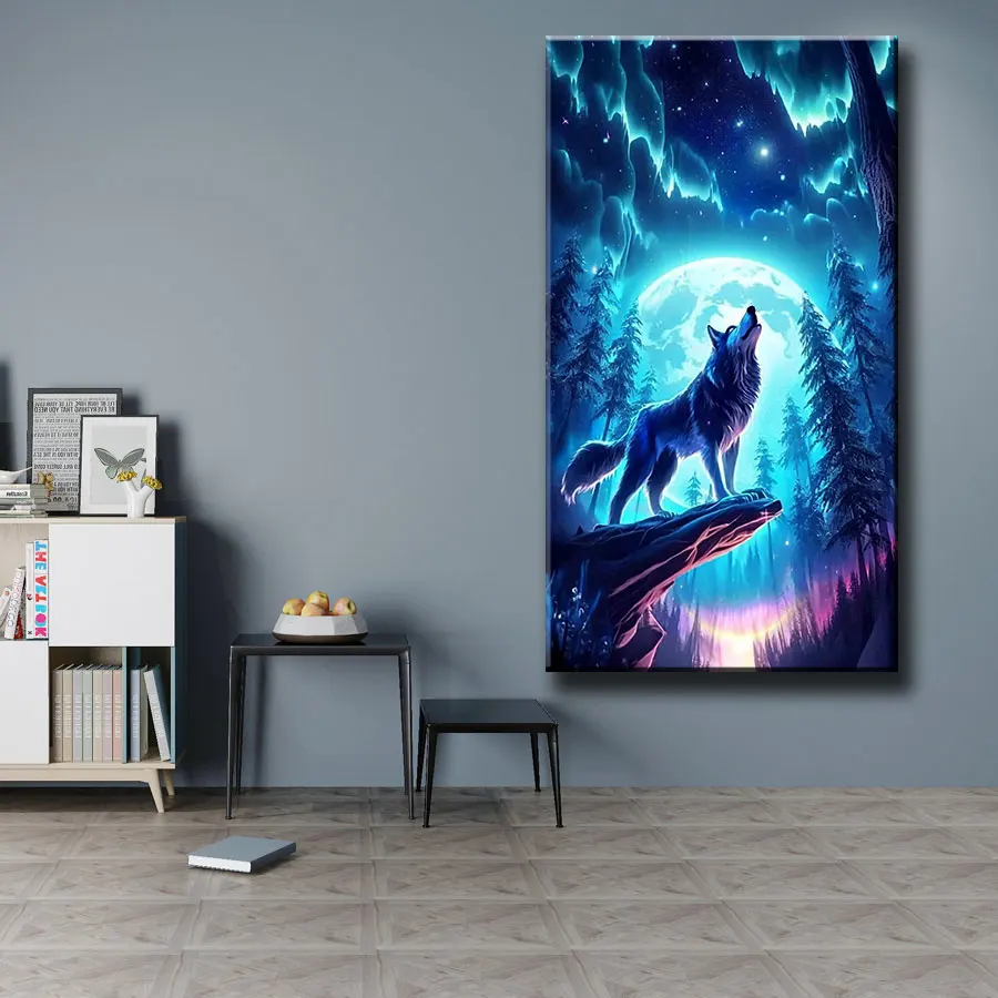 Wolf Standing on Cliff Diamond Painting Animal Art Decoration Diamond Cross Stitch Painted Gift ASF3143