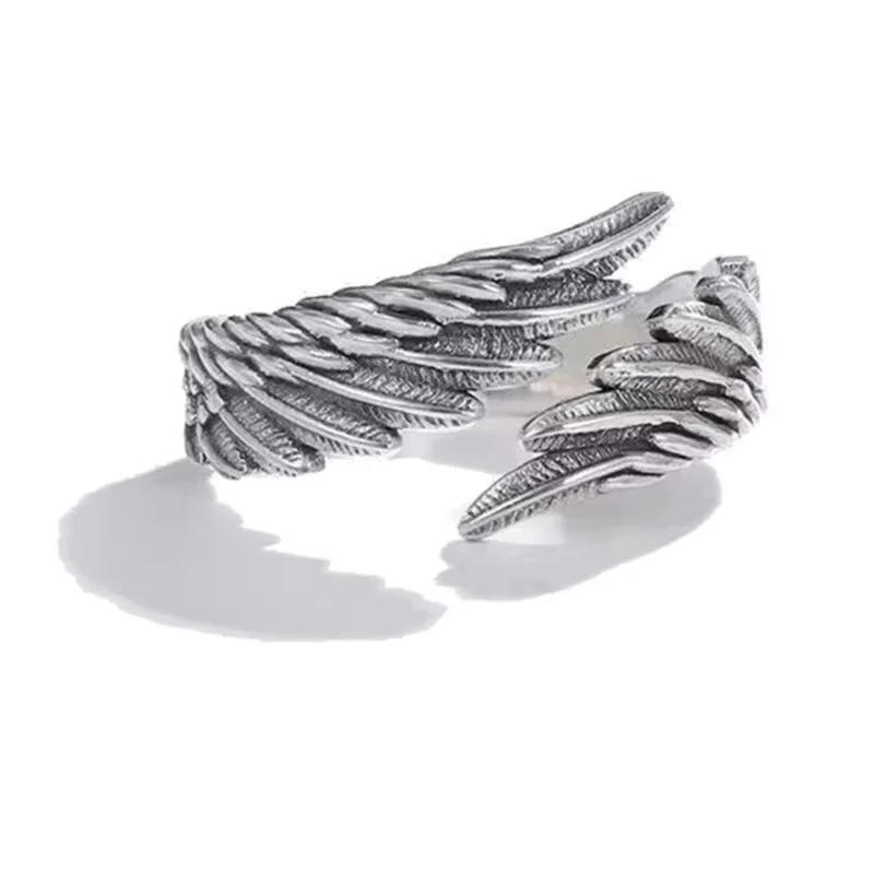 FTCY 2 Pcs Vintage Angel Devil Wings Adjustable Rings for Men Women Hip Hop Retro Silver Color Couples Rings Party Gifts Jewelry