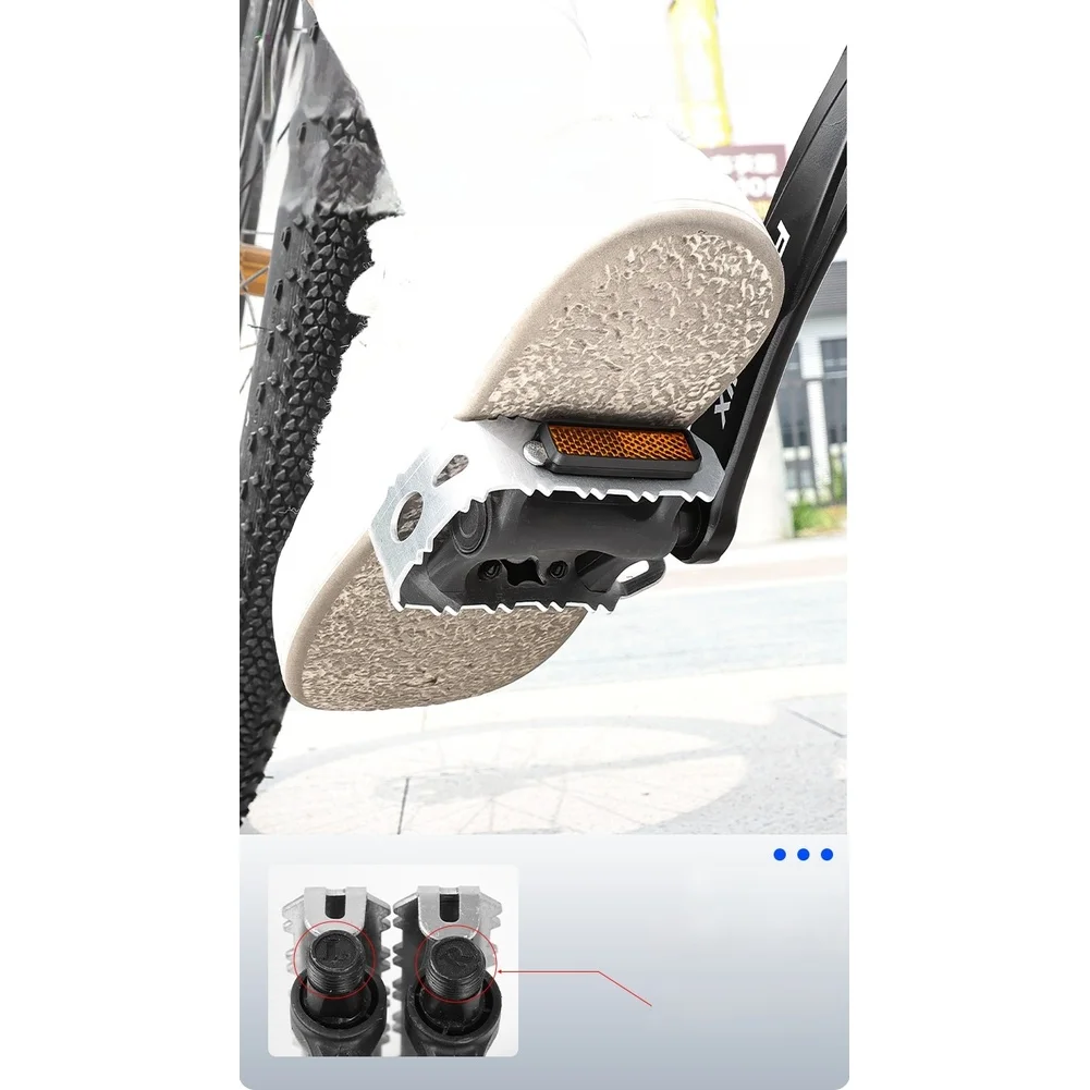 Aluminum Foot Pegs For E-Bike For Mountain Bicycle Anti-Slip Pedals With Reflectors Wide Platform Design Silver Finish