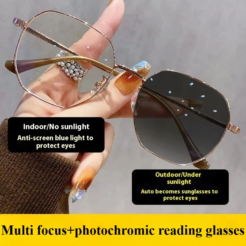Lunettes de lecture multifocales progressives photochromiques, lunettes de presbytie à monture complète, Anti-lumière bleue