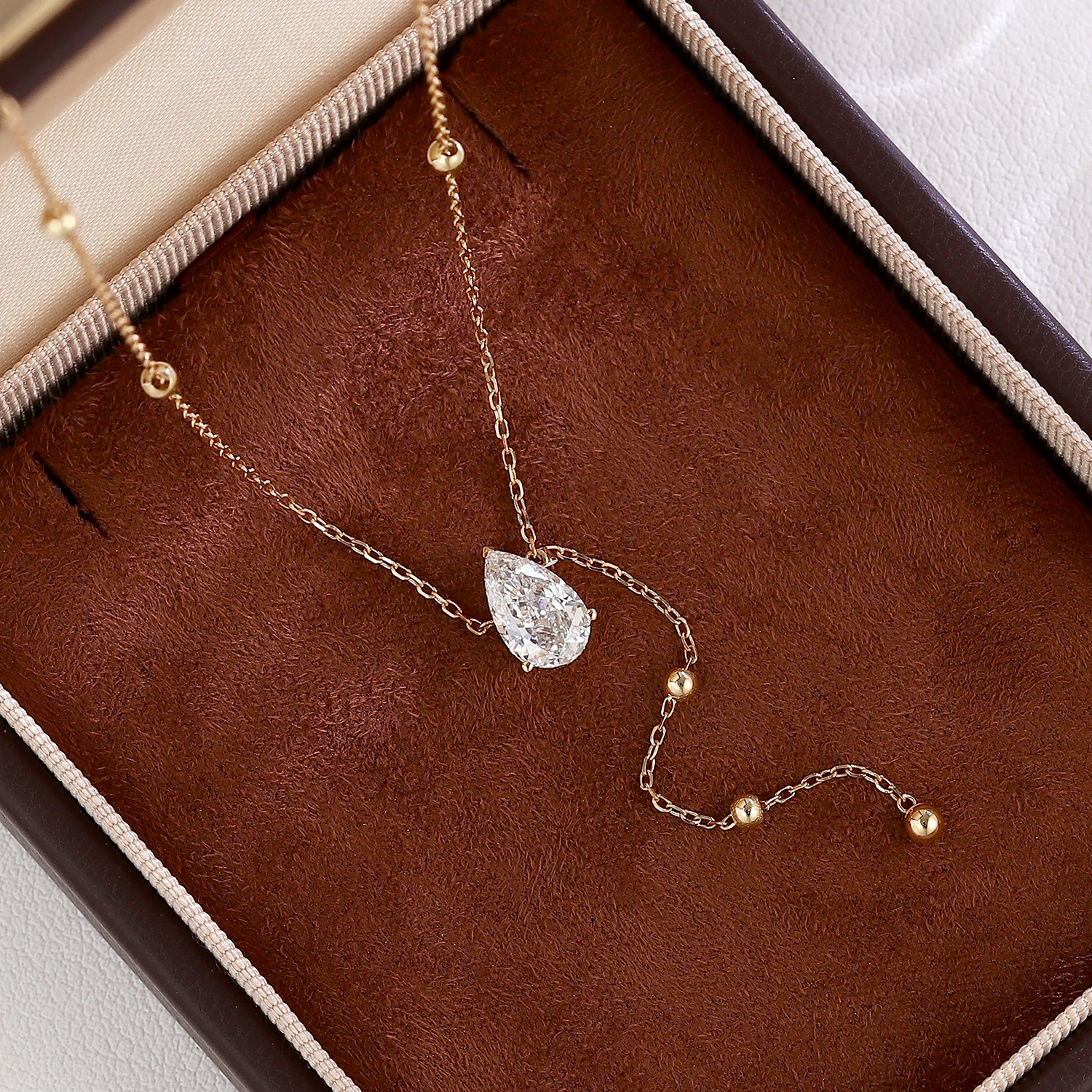 Provence Classic Solitaire Necklace 18KGold Pear Lab diamonds Wedding Water drop Pendant Necklace women Luxury Christmas Gifts