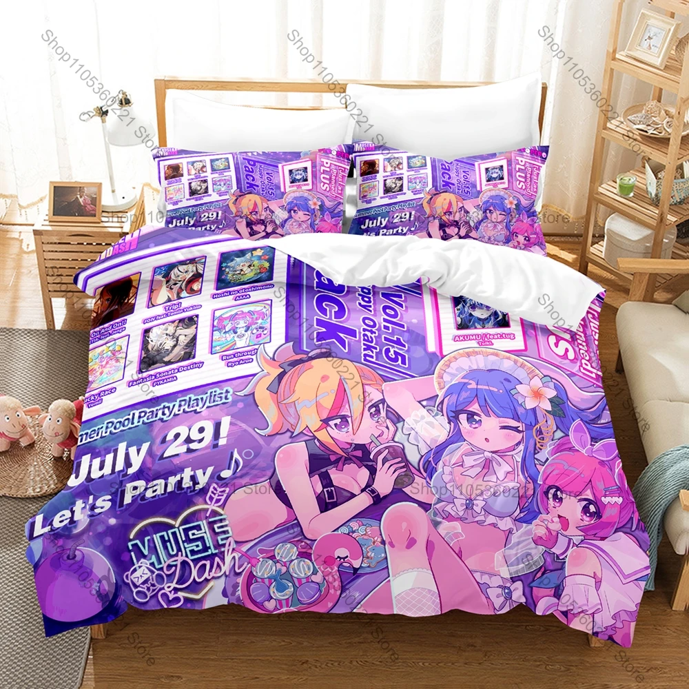 Cool Bright Kawaii Music Girl Graphic Muse Dash Bedding Set Duvet Cover With 2 Pillowcases Youth Bedroom Decoration
