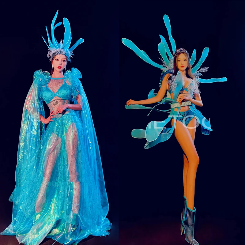 Traje de fiesta estilo océano Hada femenina elegante noche Festival Rave trajes club nocturno mujer cantante trajes de escenario