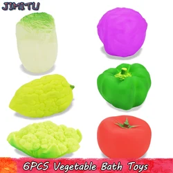 6 pces misturados legumes macio flutuante brinquedos de banho de borracha para o bebê brinquedo de banho colorido squeeze som squeaky crianças brinquedos de natação