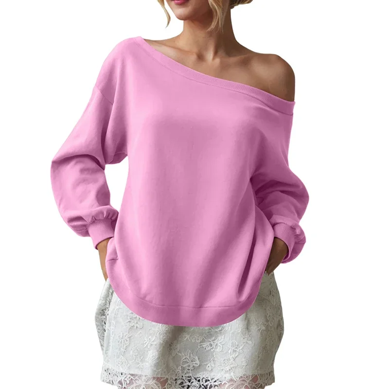 우아한 오프숄더 Y2K 루즈핏 긴팔 셔츠 여성 봄 가을 풀오버 탑 여성용 풀오버 솔리드 캐주얼 여성 티셔츠