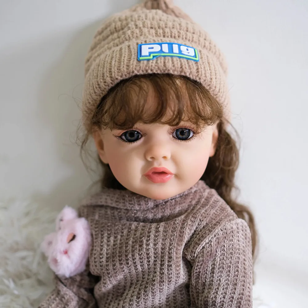 دمية واقعية لحديثي الولادة ، مرسومة ، سيليكون ، أميرة صغيرة بشعر طويل ، لعبة عيد ميلاد للفتيات ، 55: 22